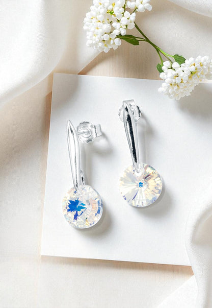 Aros Punto De Luz Plata 925 Cristal Genuino Aurora Boreal