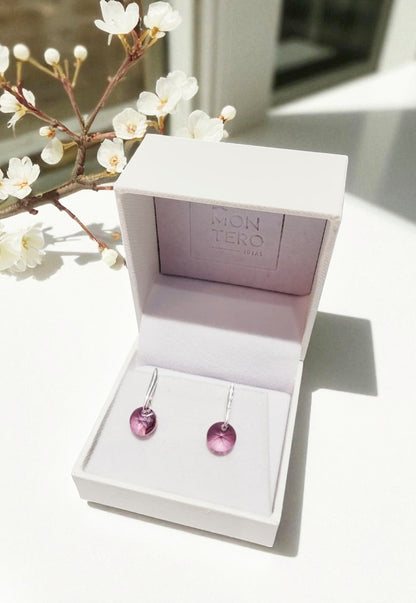 Aros Punto de Luz Plata 925 Cristal Genuino Antique Pink