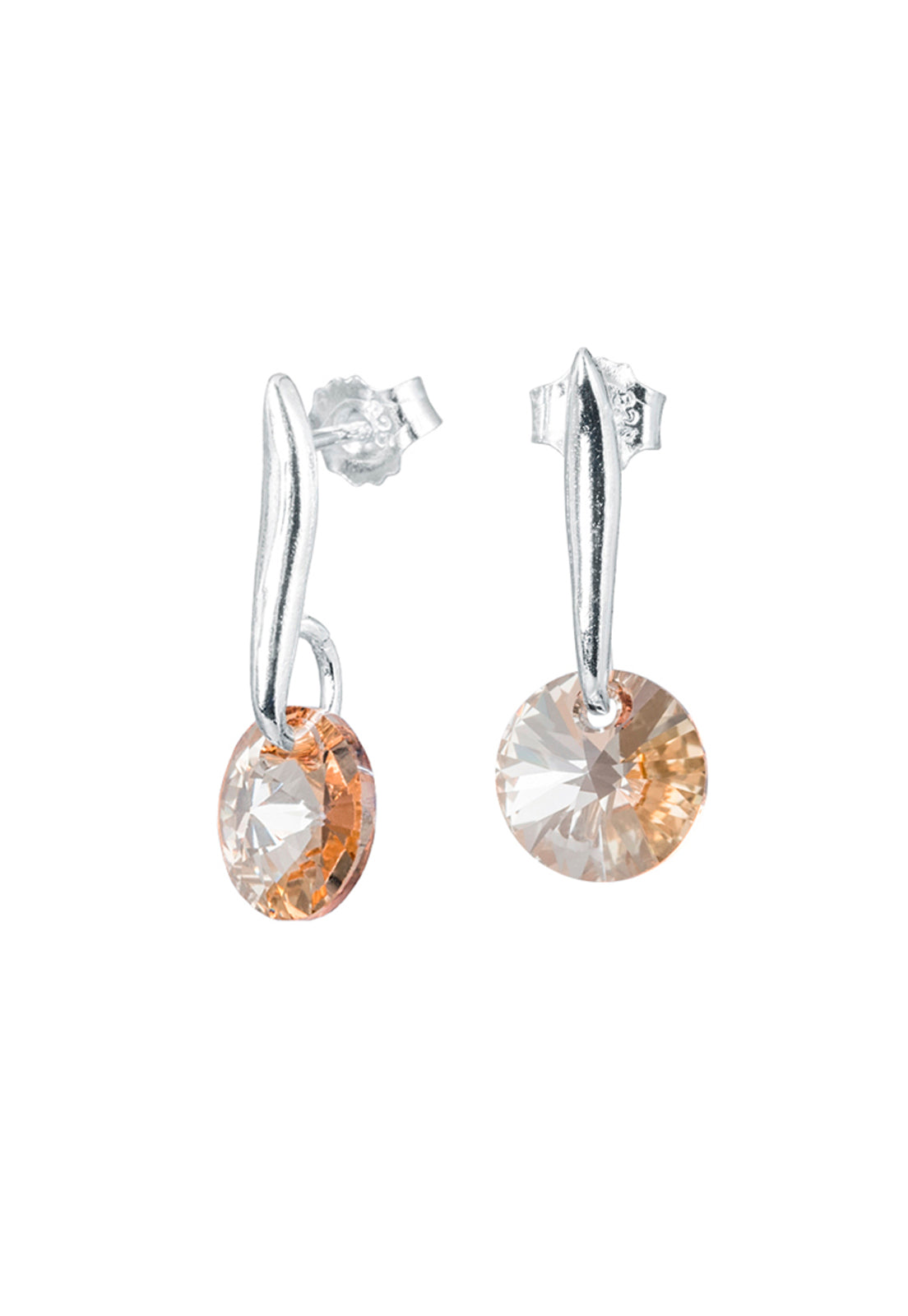 Aros Punto De Luz Plata 925 Cristal Genuino Golden Shadow