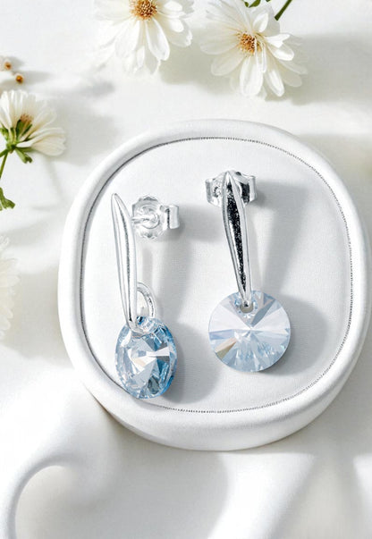 Aros Punto De Luz Plata 925 Cristal Genuino Blue Shade