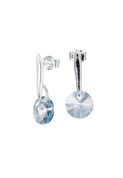 Aros Punto De Luz Plata 925 Cristal Genuino Blue Shade