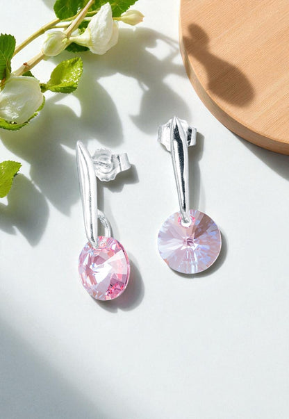 Aros Punto De Luz Plata 925 Cristal Genuino Light Rose
