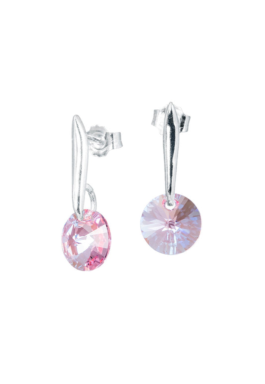 Aros Punto De Luz Plata 925 Cristal Genuino Light Rose