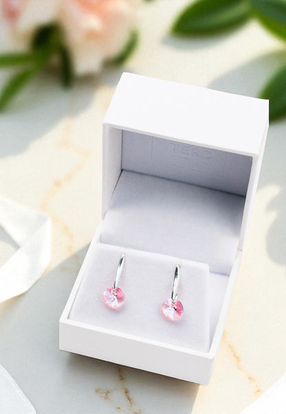 Aros Punto De Luz Plata 925 Cristal Genuino Light Rose