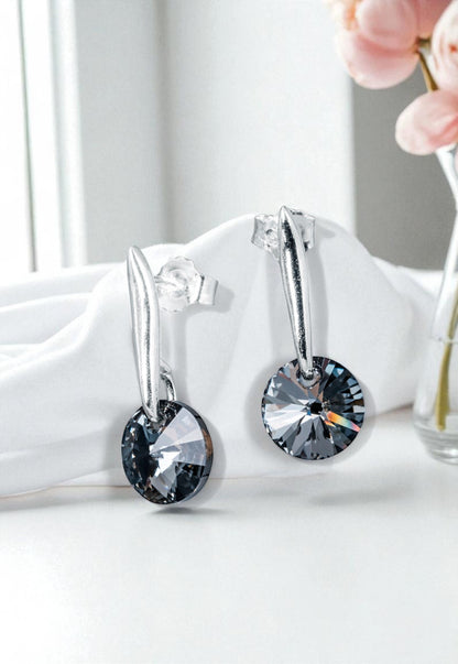 Aros Punto De Luz Plata 925 Cristal Genuino Silver Night