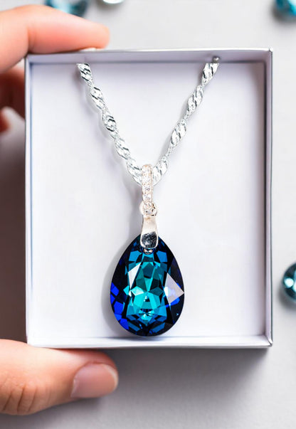 Collar Capricho Plata 925 Cristal Genuino Bermuda Blue