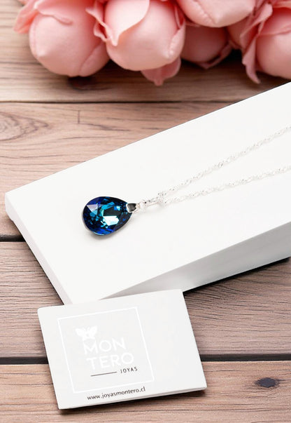 Collar Capricho Plata 925 Cristal Genuino Bermuda Blue