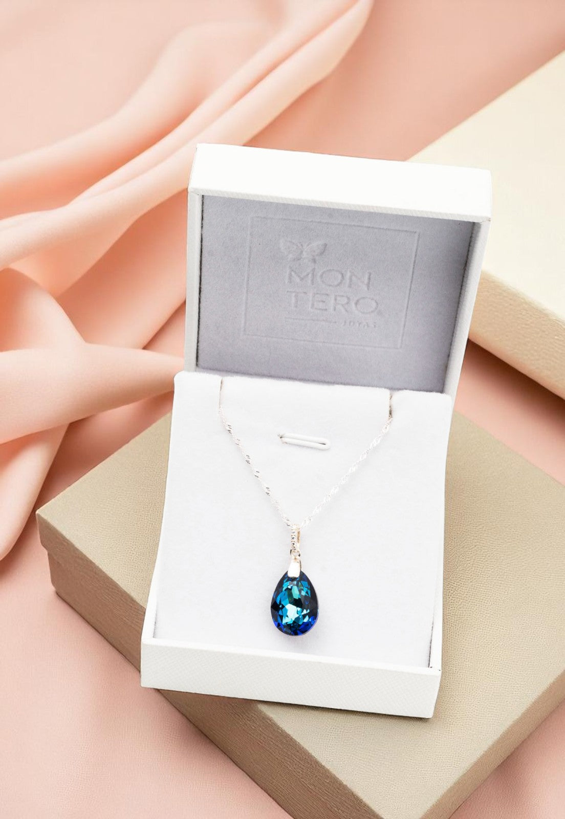 Collar Capricho Plata 925 Cristal Genuino Bermuda Blue