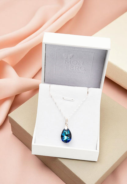 Collar Capricho Plata 925 Cristal Genuino Bermuda Blue