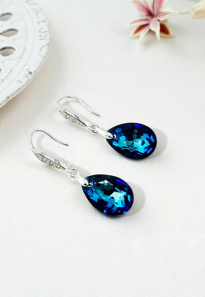 Aros Capricho Plata Italiana 925 y Cristale Genuino Bermuda Blue