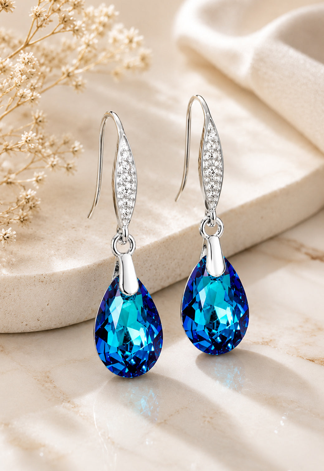 Aros Capricho Plata 925 Cristal Swarovski® Bermuda Blue
