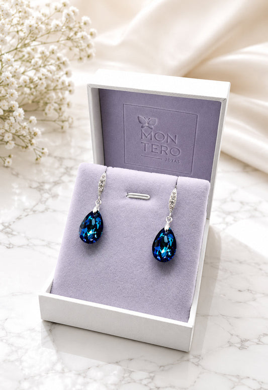 Aros Capricho Plata 925 Cristal Swarovski® Bermuda Blue