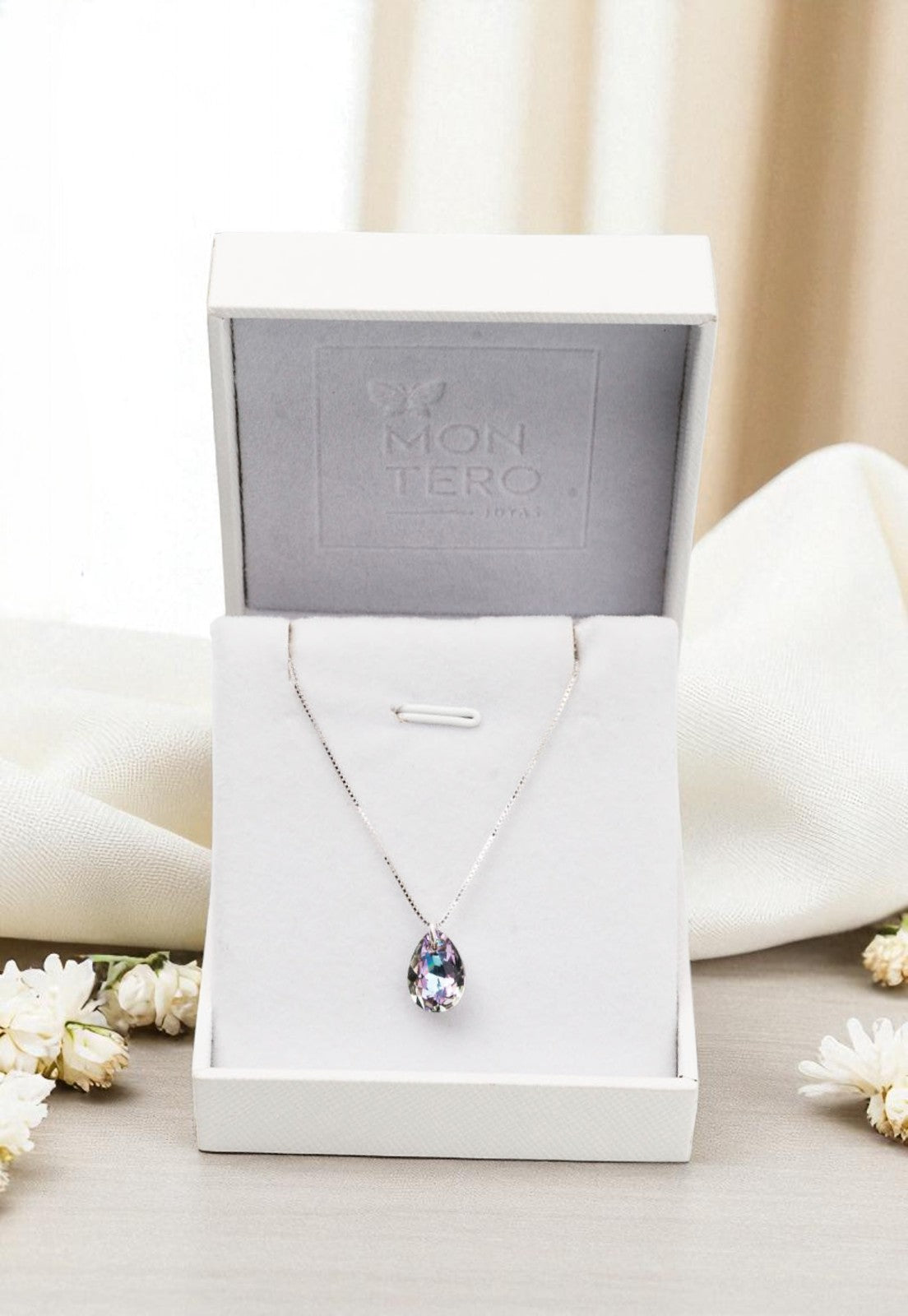 Collar Gota de Luz Plata 925 Cristal Genuino Vitral Light