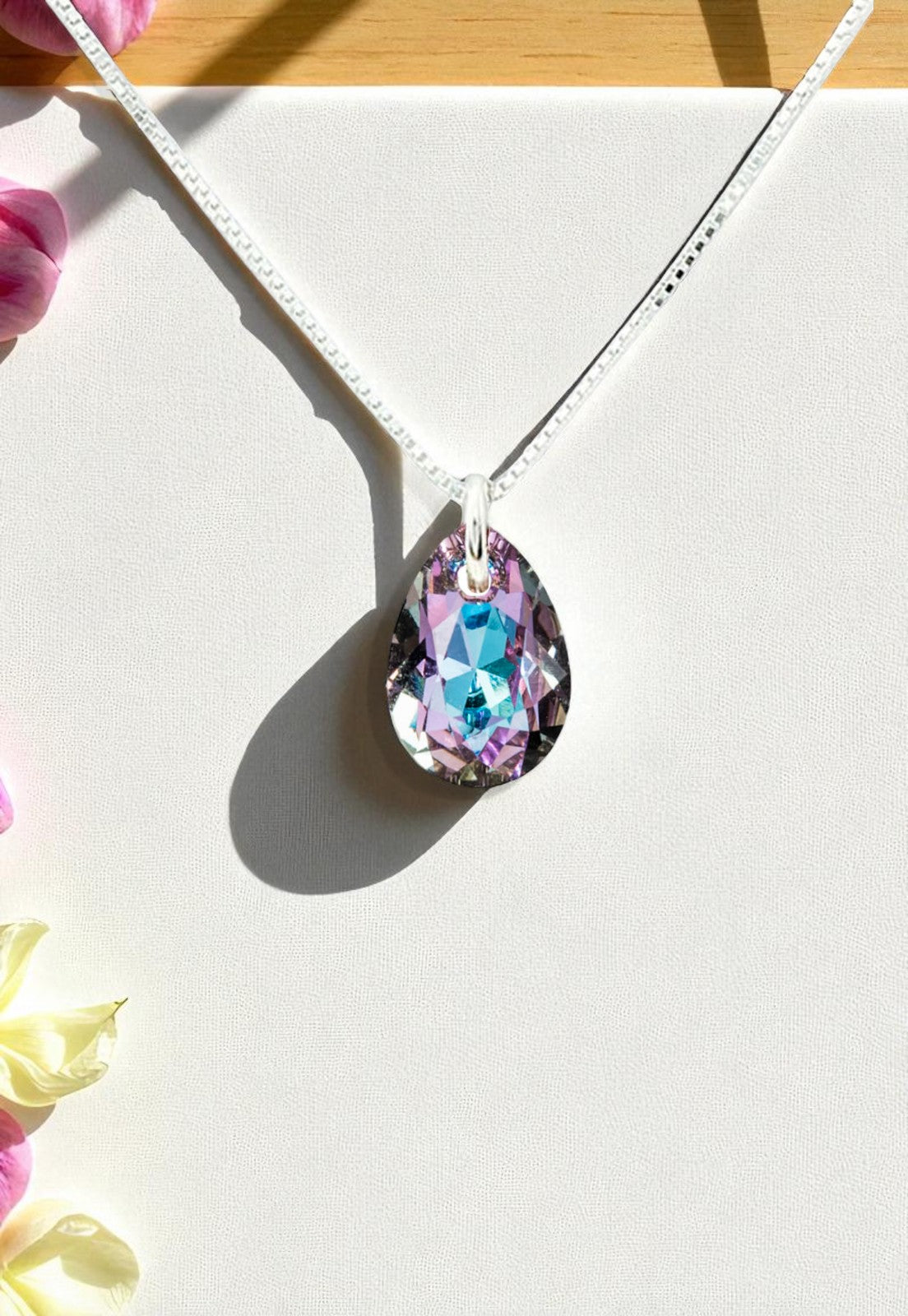 Collar Gota de Luz Plata 925 Cristal Genuino Vitral Light