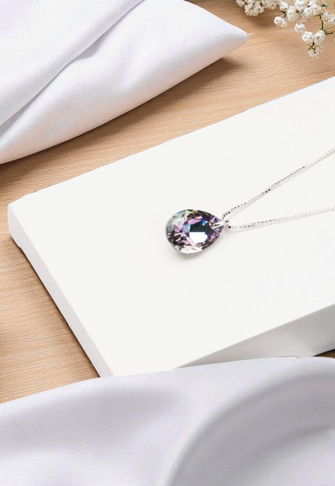 Collar Gota de Luz Plata 925 Cristal Genuino Vitral Light