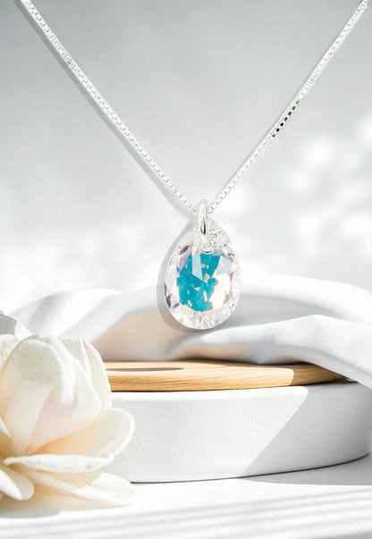 Collar Gota de Luz Plata 925 Cristal Genuino Aurora Boreal