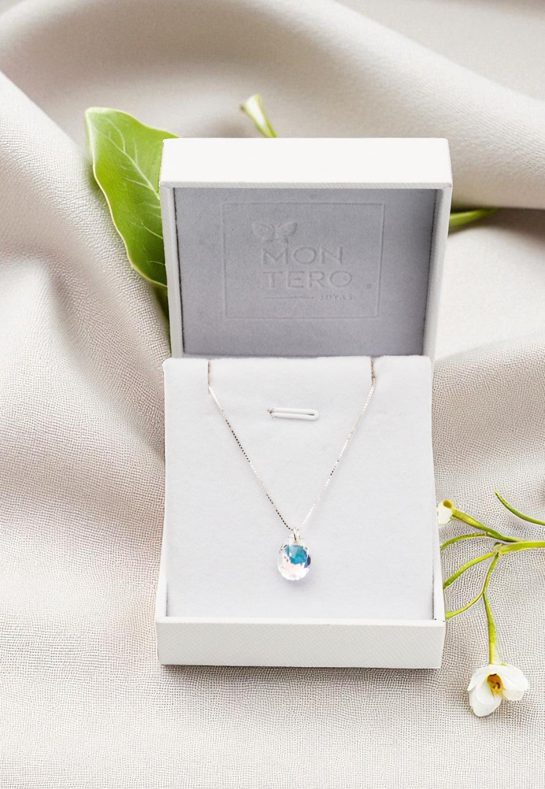 Collar Gota de Luz Plata 925 Cristal Genuino Aurora Boreal