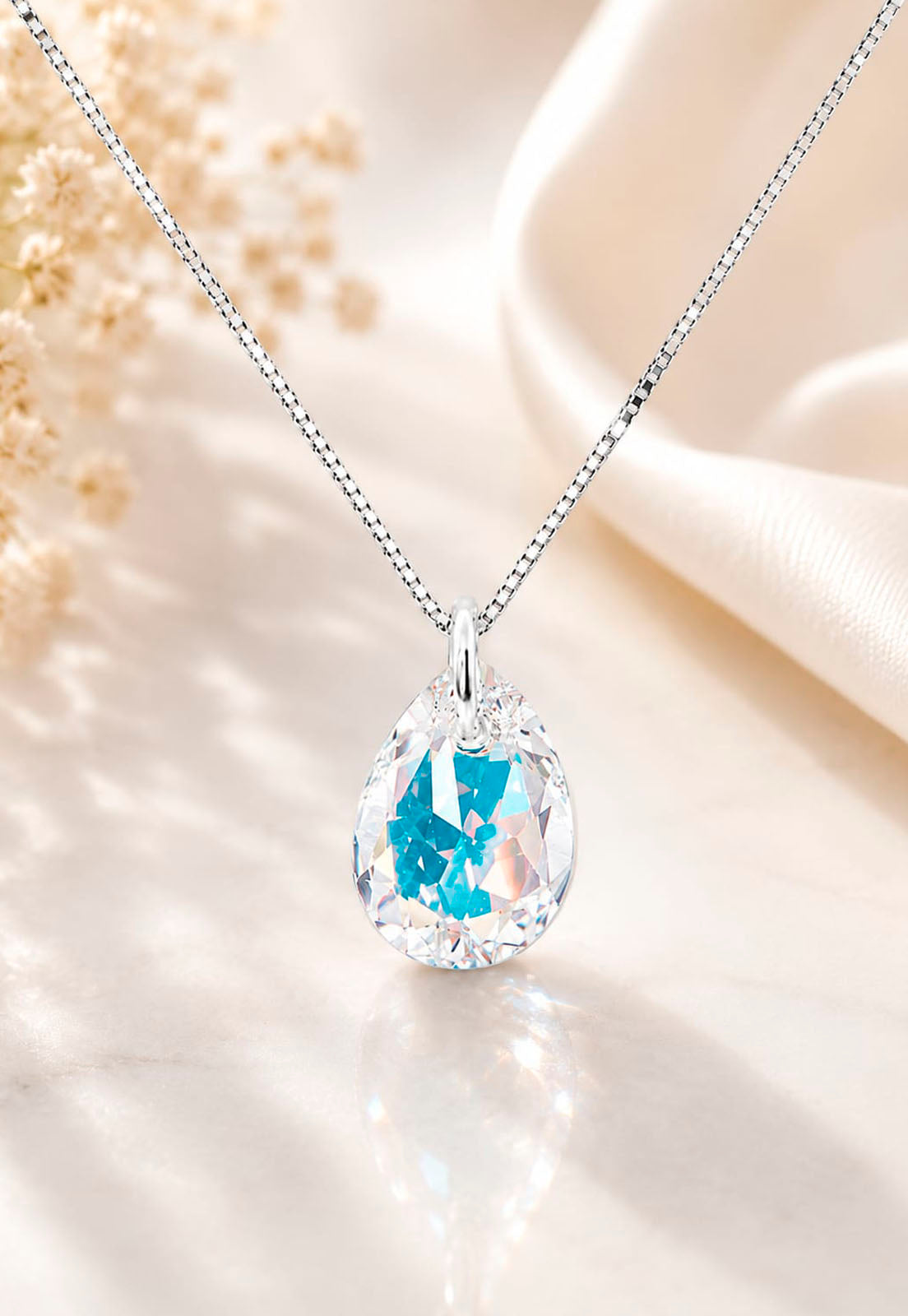 Collar Gota de Luz Plata 925 Cristal Swarovski® Aurora Boreal