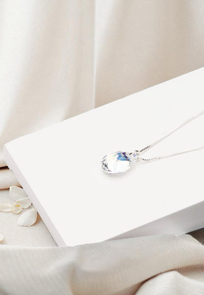 Collar Gota de Luz Plata 925 Cristal Genuino Aurora Boreal