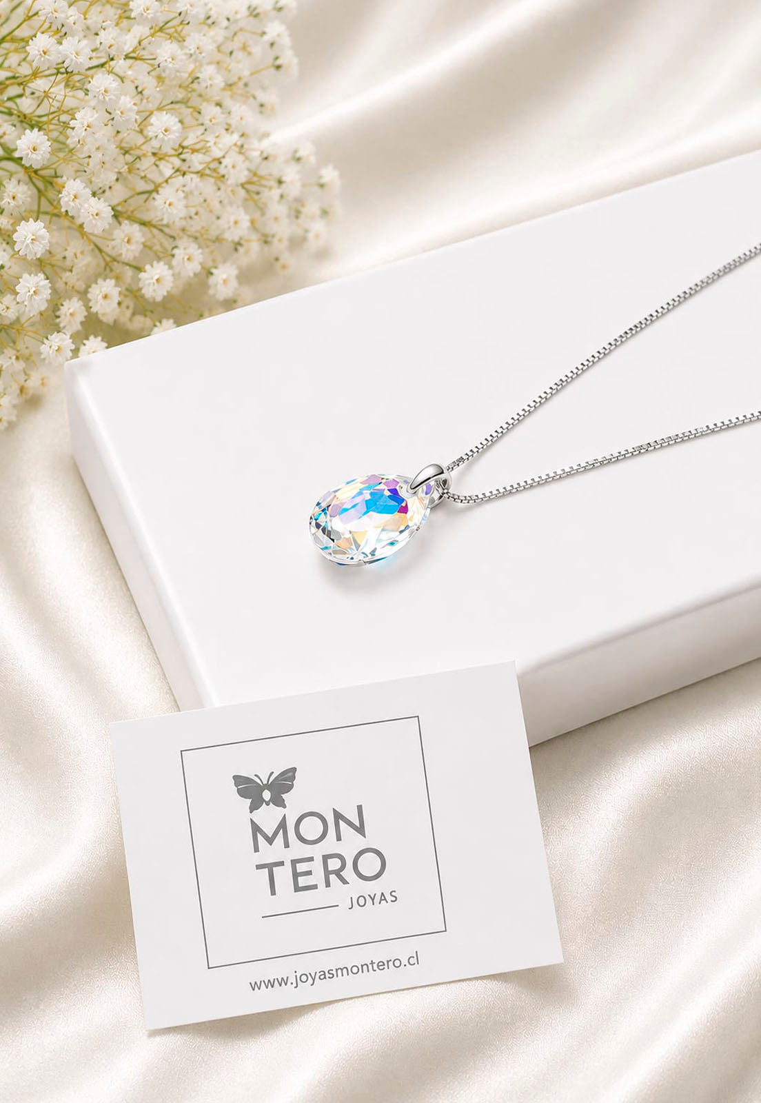 Collar Gota de Luz Plata 925 Cristal Swarovski® Aurora Boreal