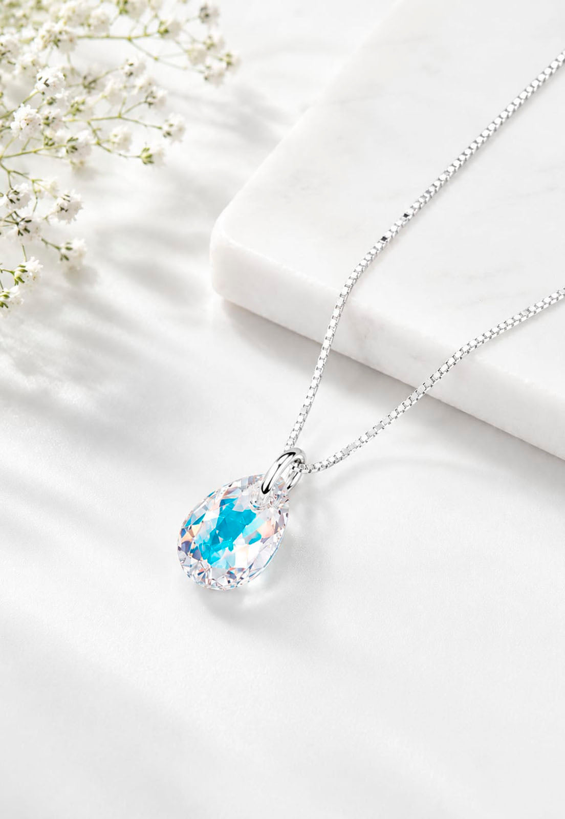 Collar Gota de Luz Plata 925 Cristal Swarovski® Aurora Boreal
