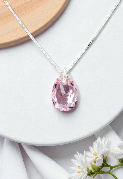 Collar Gota de Luz Plata 925 Cristal Genuino Light Rose