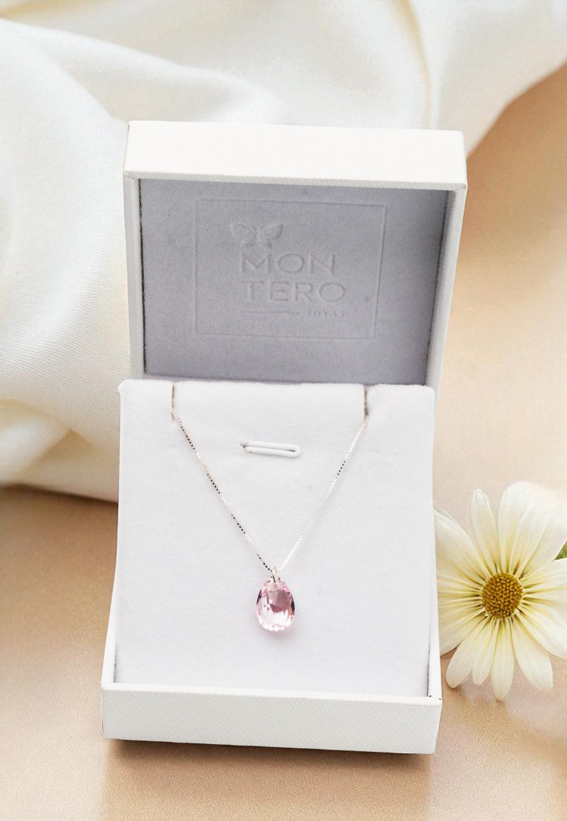 Collar Gota de Luz Plata 925 Cristal Genuino Light Rose