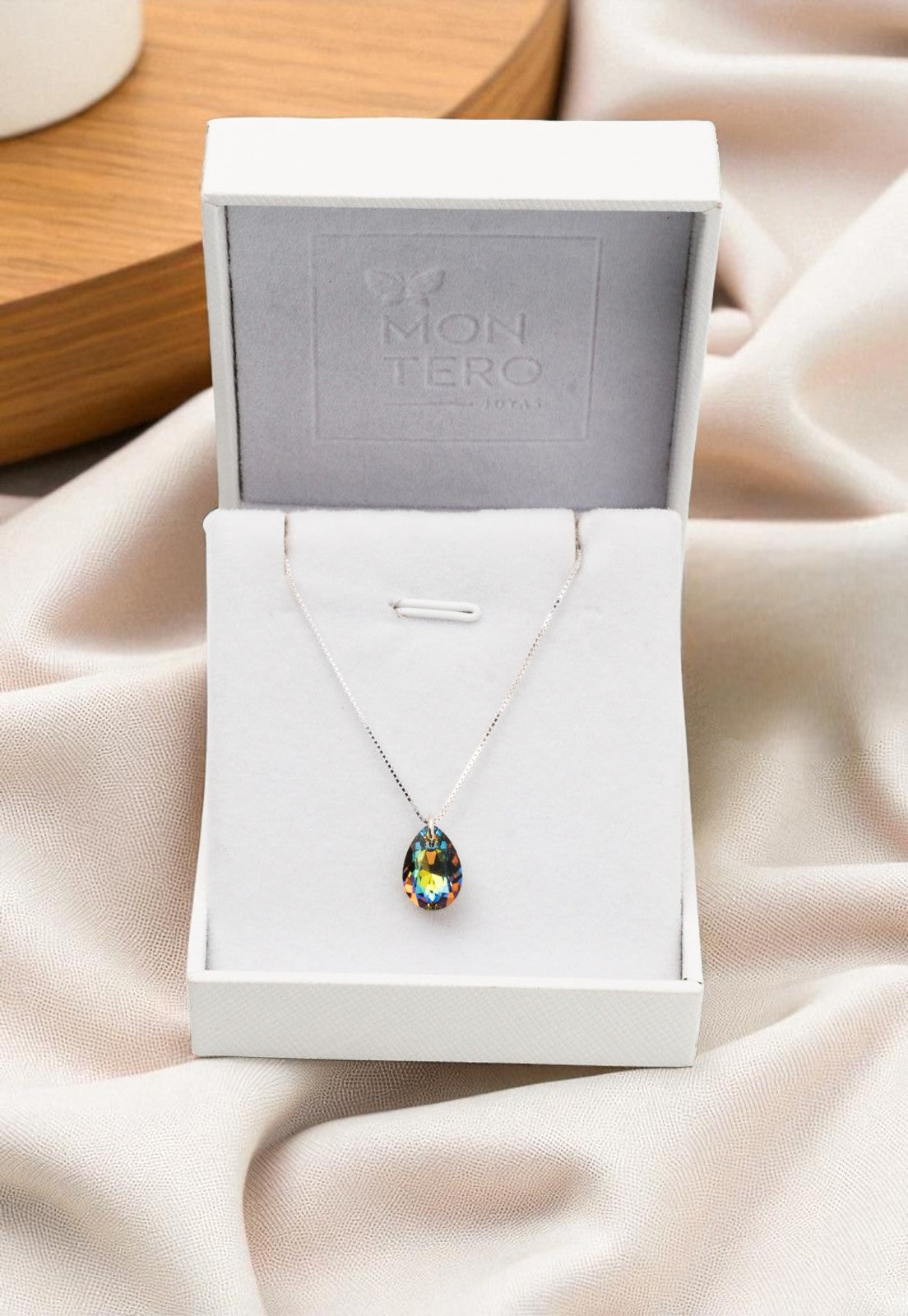 Collar Gota de Luz Plata 925 Cristal Genuino Vitral Medium