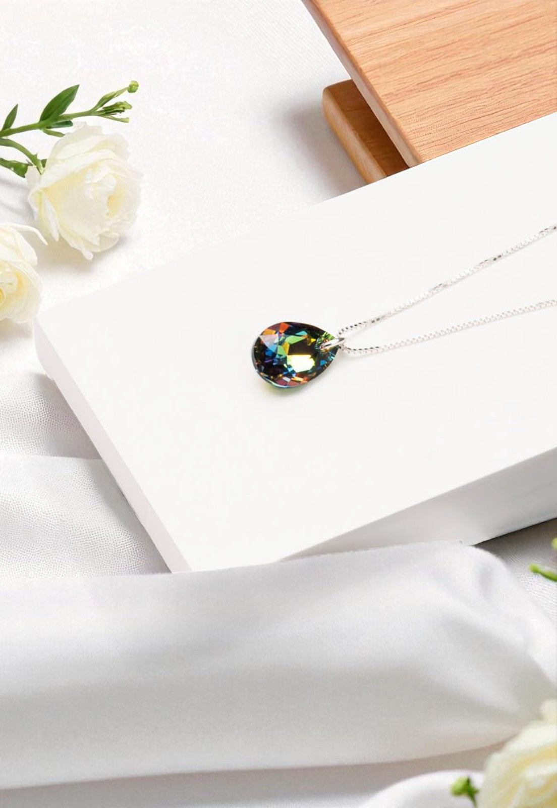 Collar Gota de Luz Plata 925 Cristal Genuino Vitral Medium