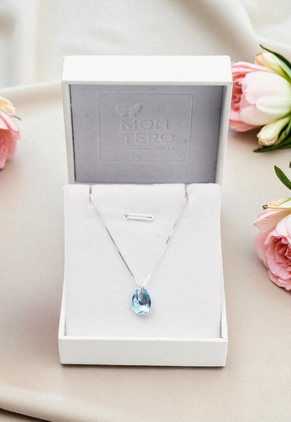 Collar Gota de Luz Plata 925 Cristal Genuino Aquamarine