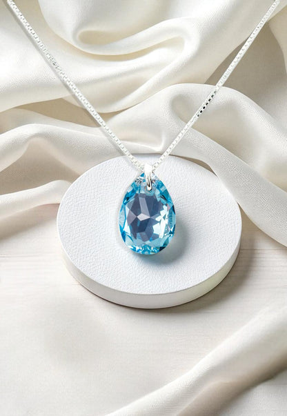 Collar Gota de Luz Plata 925 Cristal Genuino Aquamarine