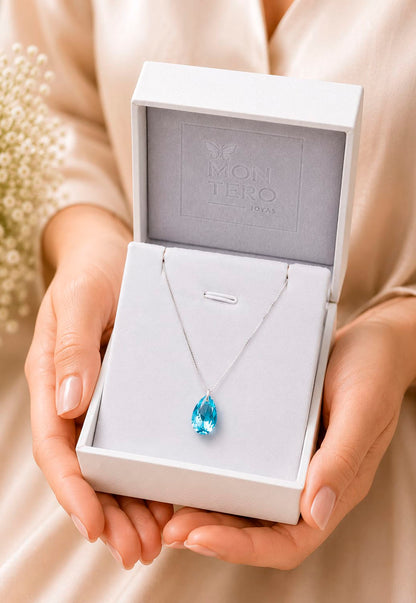 Collar Gota de Luz Plata 925 Cristal Swarovski® Aquamarine