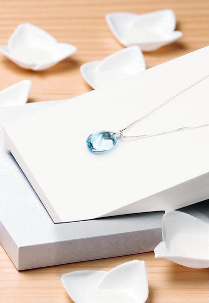 Collar Gota de Luz Plata 925 Cristal Genuino Aquamarine