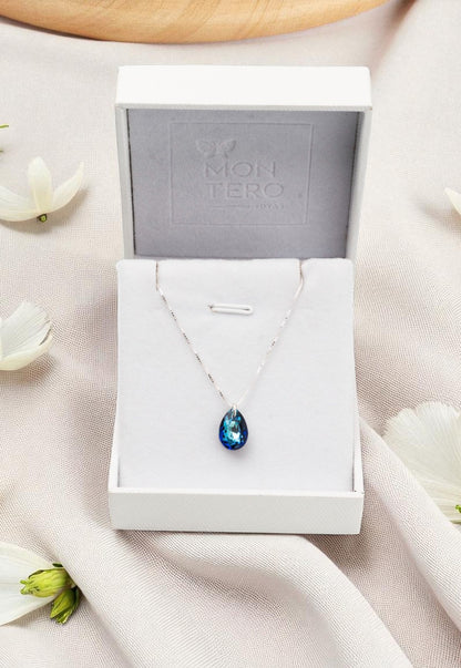 Collar Gota de Luz Plata 925 Cristal Genuino Bermuda Blue