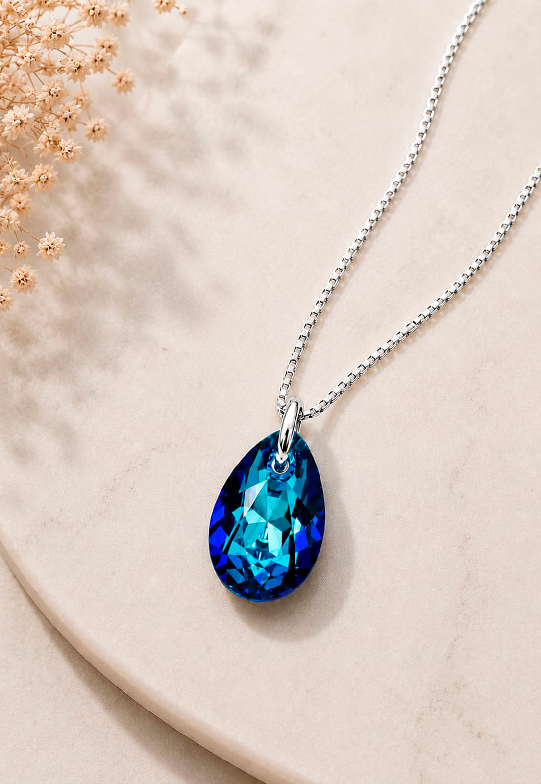 Collar Gota de Luz Plata 925 Cristal Swarovski® Bermuda Blue