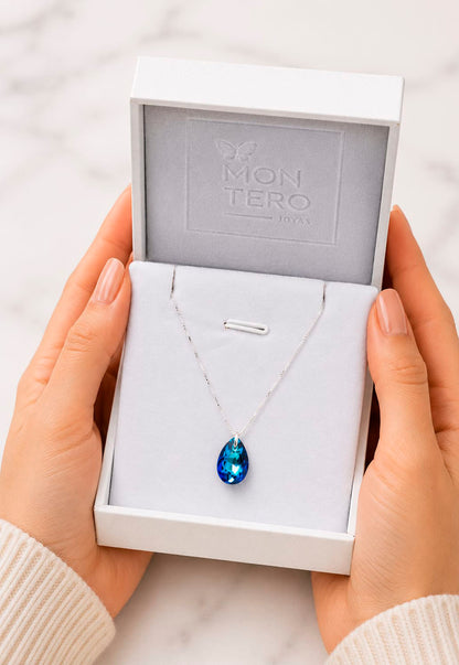 Collar Gota de Luz Plata 925 Cristal Swarovski® Bermuda Blue