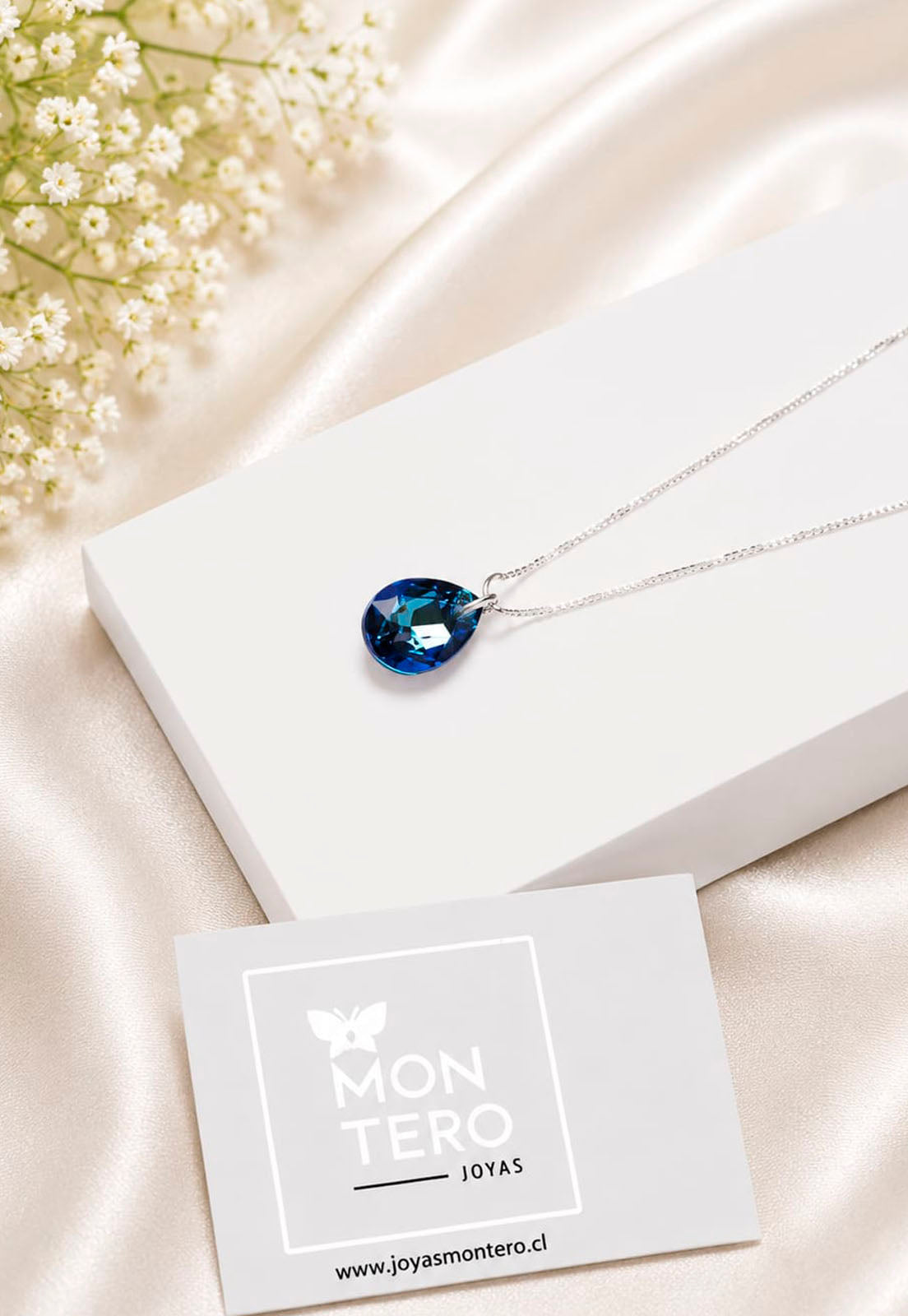 Collar Gota de Luz Plata 925 Cristal Swarovski® Bermuda Blue