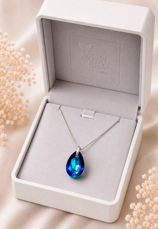 Collar Gota de Luz Plata 925 Cristal Swarovski® Bermuda Blue