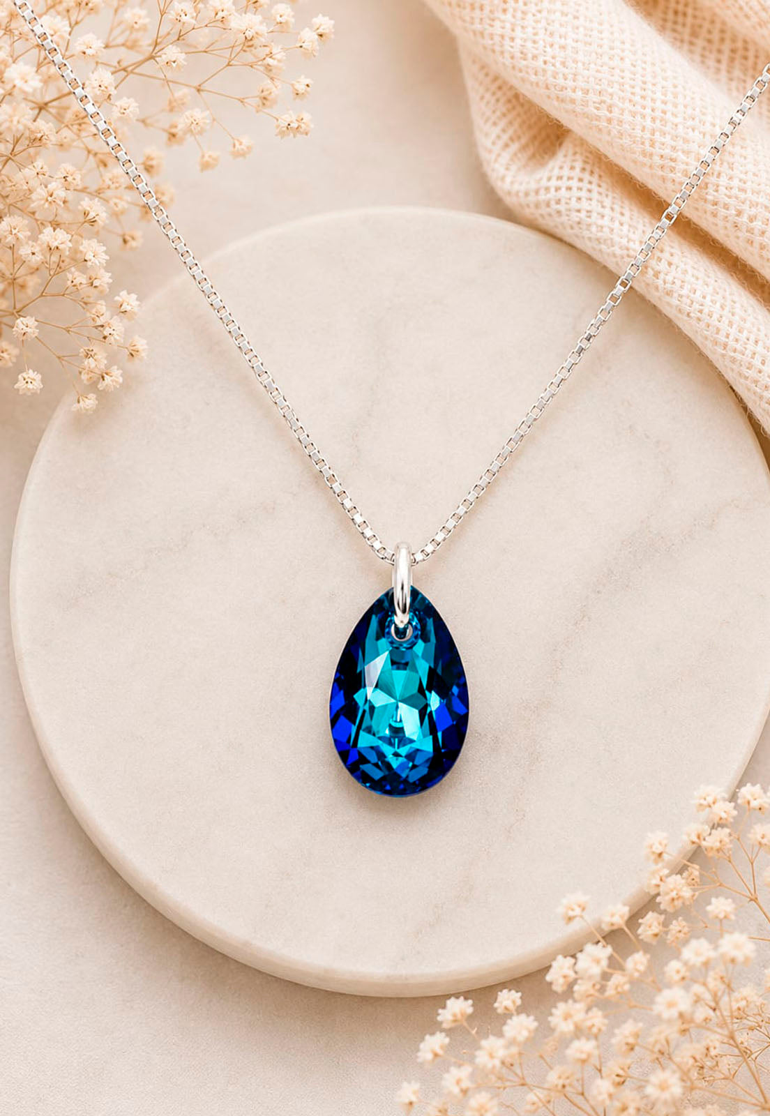 Collar Gota de Luz Plata 925 Cristal Swarovski® Bermuda Blue