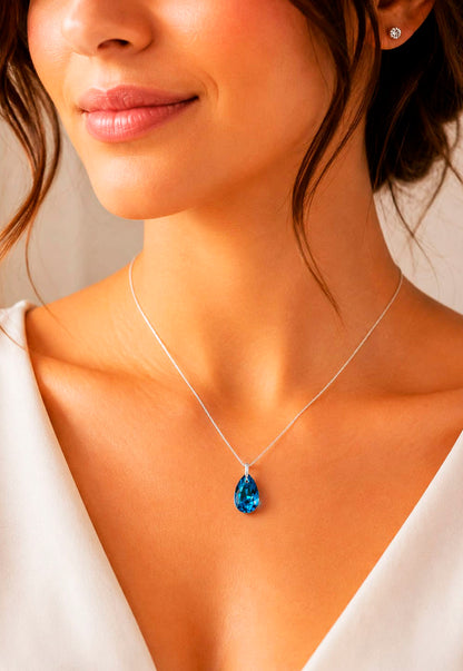 Collar Gota de Luz Plata 925 Cristal Swarovski® Bermuda Blue