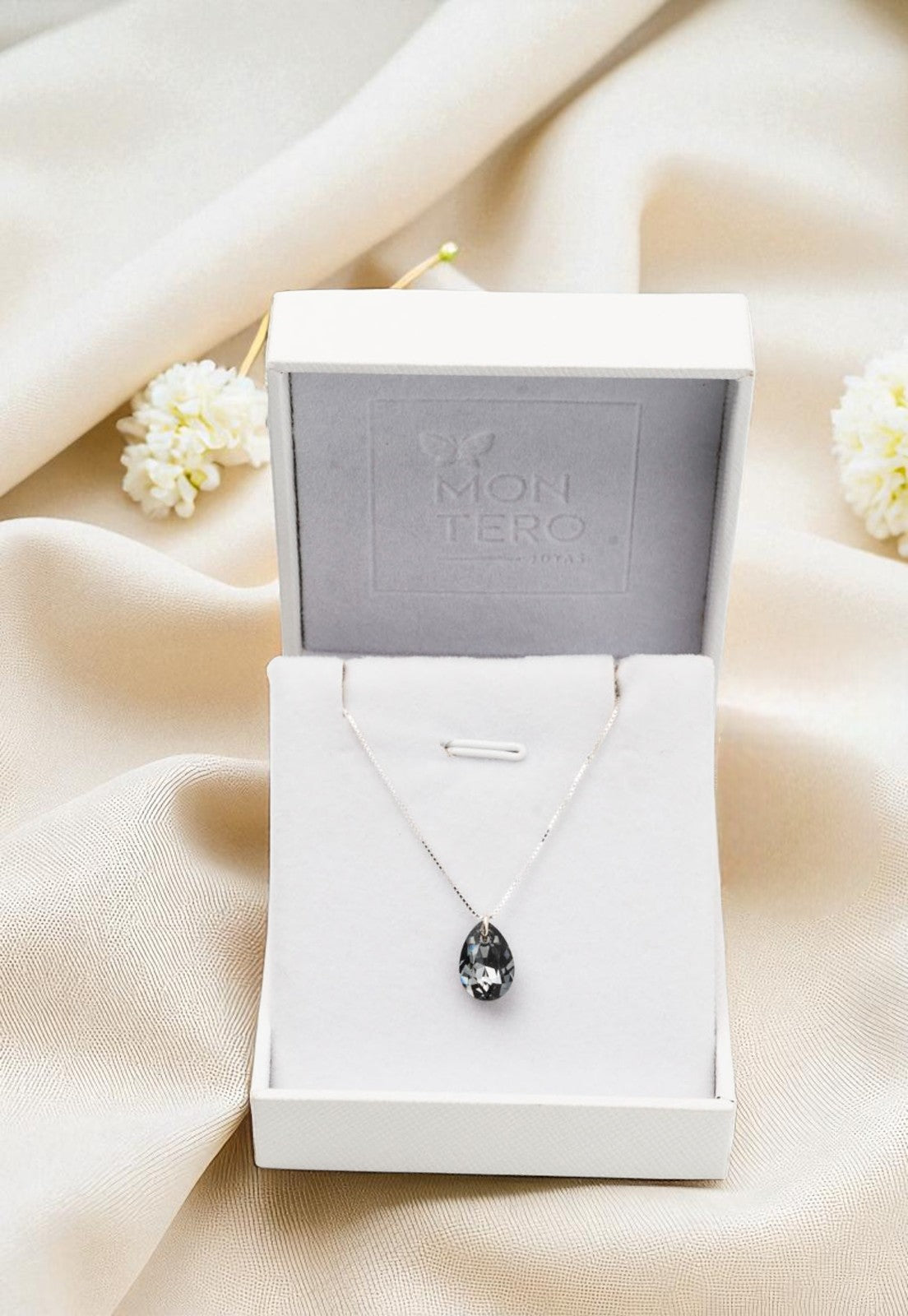 Collar Gota de Luz Plata 925 Cristal Genuino Silver Night