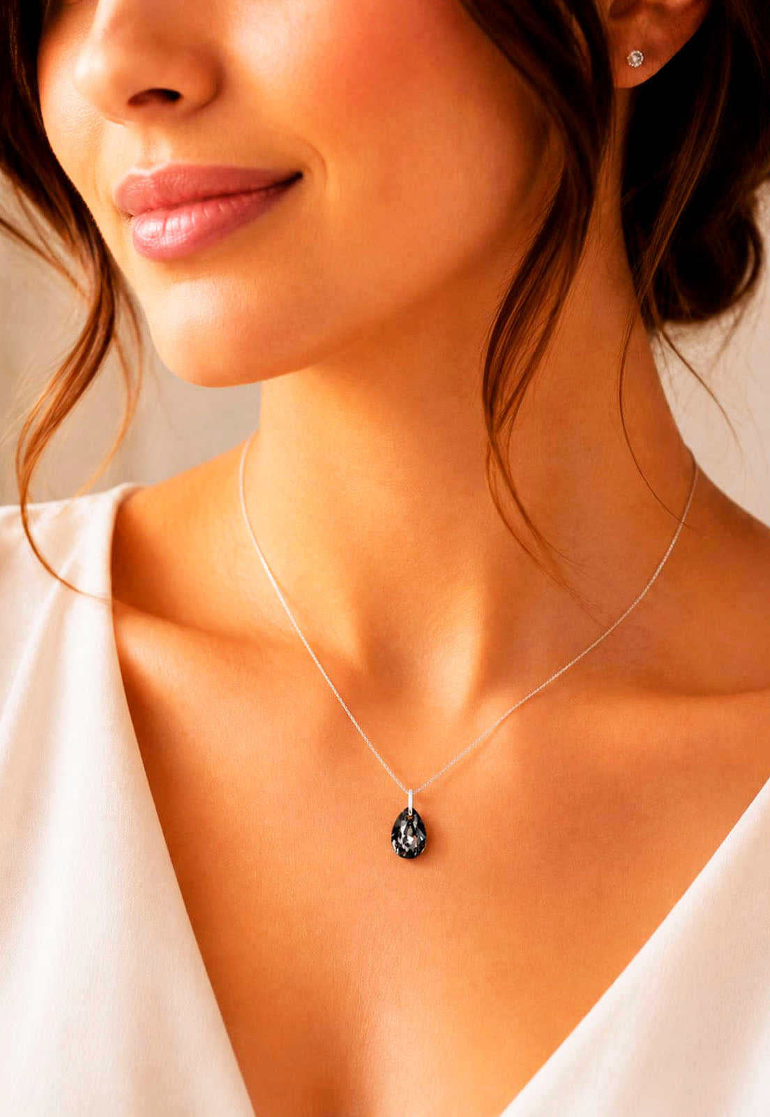 Collar Gota de Luz Plata 925 Cristal Swarovski® Silver Night
