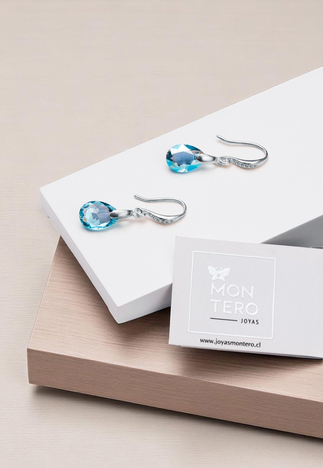 Aros Gota de Luz Plata Italiana 925 Cristal Genuino Aquamarine