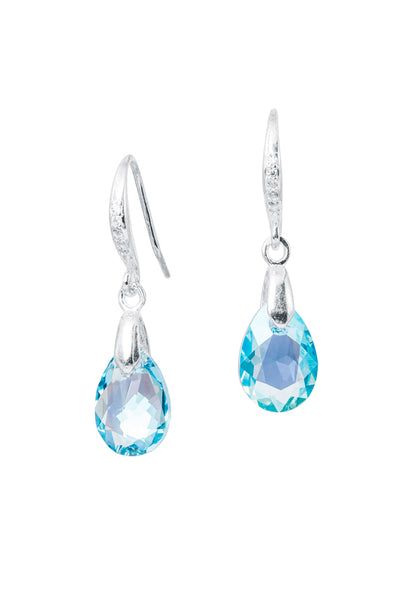 Aros Gota de Luz Plata Italiana 925 Cristal Genuino Aquamarine