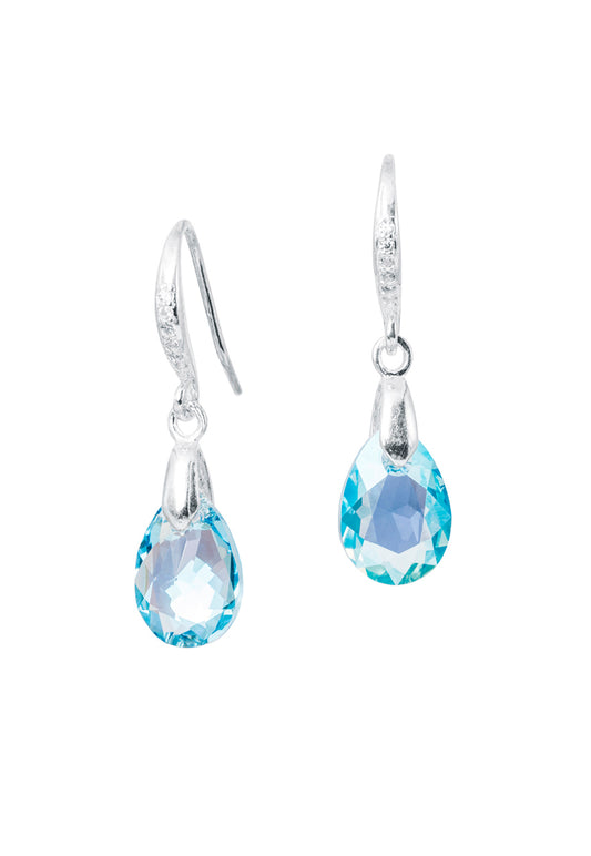 Aros Gota de Luz Plata Italiana 925 Cristal Genuino Aquamarine