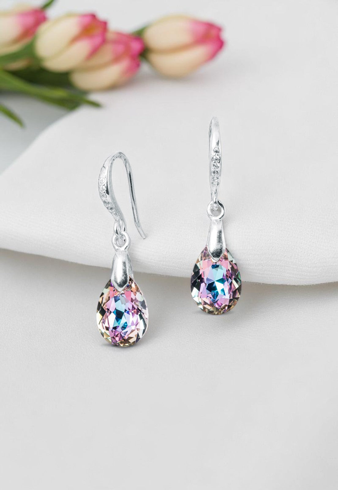 Aros Gota de Luz Plata Italiana 925 Cristal Genuino Vitral Light