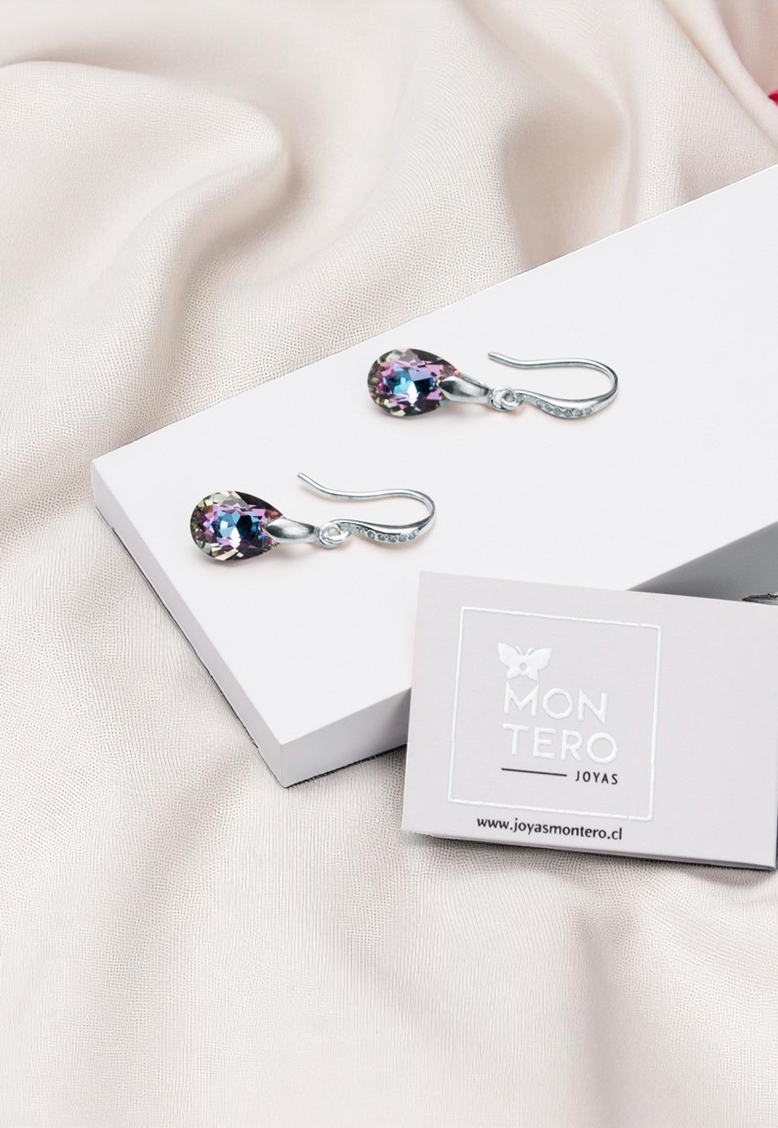 Aros Gota de Luz Plata Italiana 925 Cristal Genuino Vitral Light