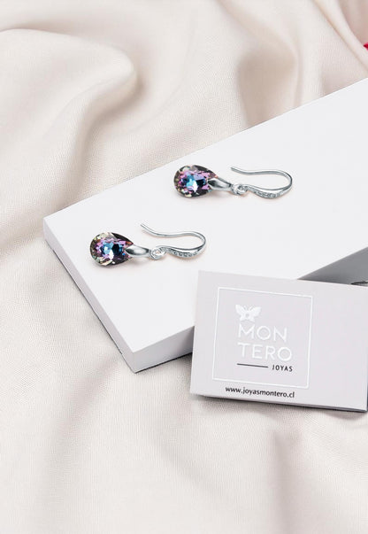 Aros Gota de Luz Plata Italiana 925 Cristal Genuino Vitral Light