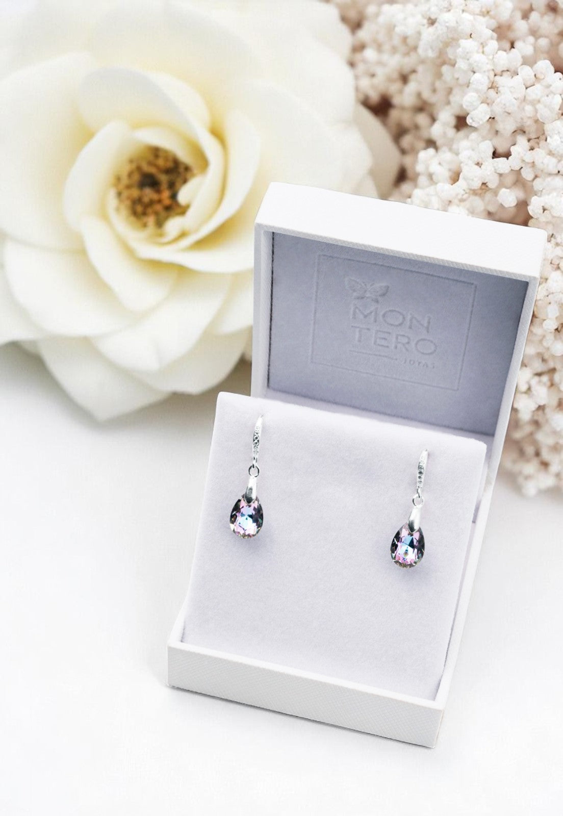 Aros Gota de Luz Plata Italiana 925 Cristal Genuino Vitral Light