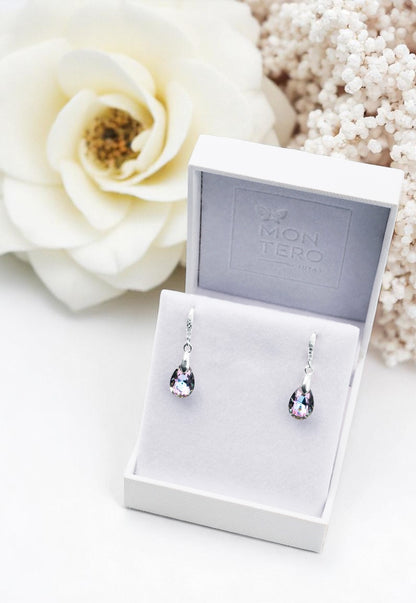 Aros Gota de Luz Plata Italiana 925 Cristal Genuino Vitral Light